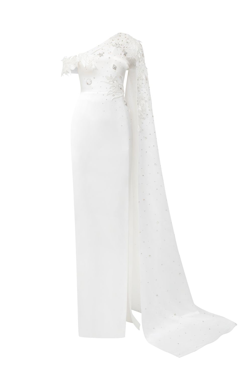 Asymmetric Sleeve Side Slit Dress